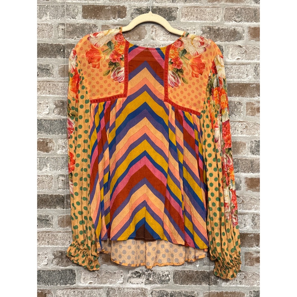 Blank London Chevron‎ Floral Polka Dot Viscose Blouse Top Small
